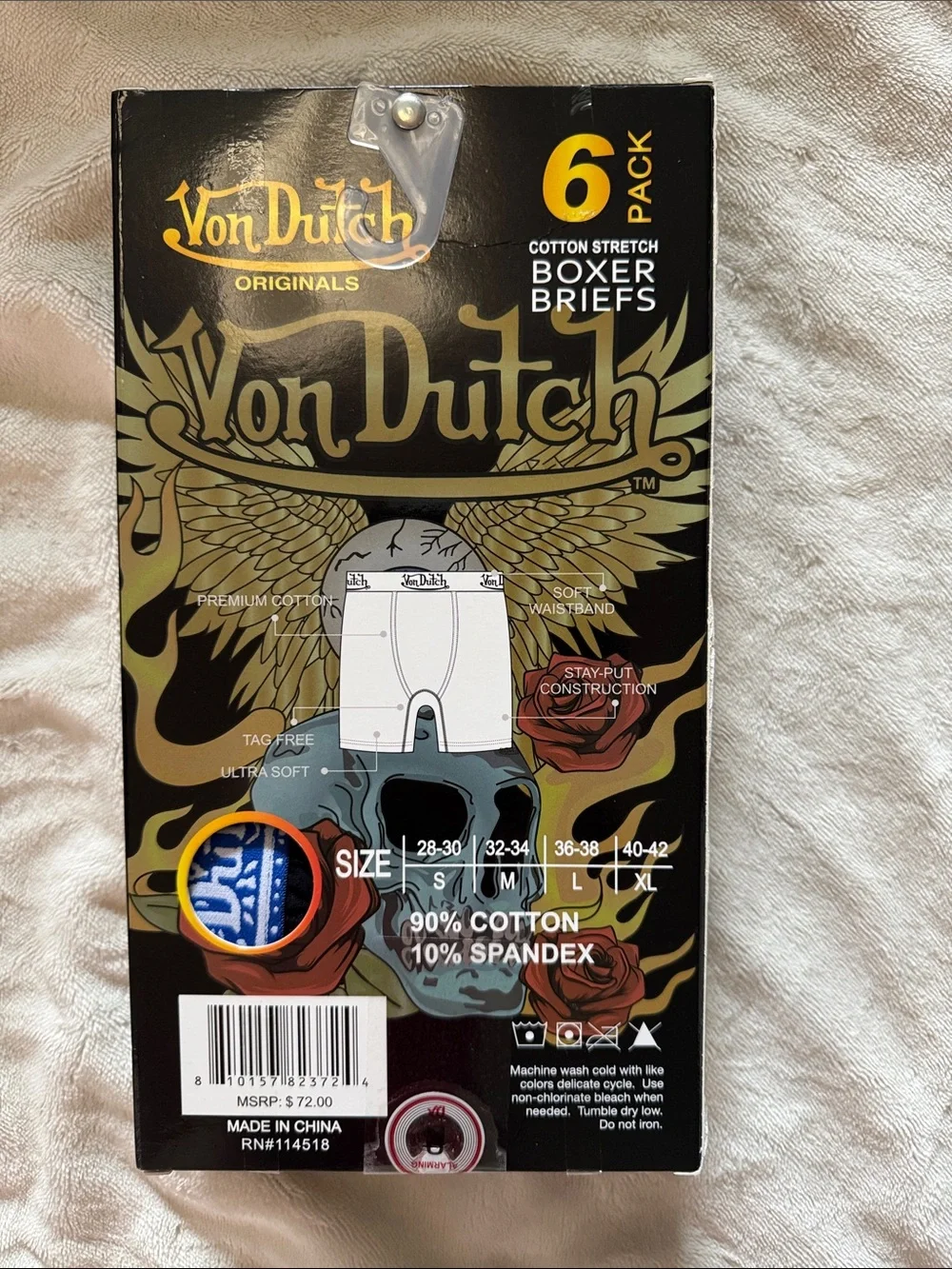 Von Dutch Blue and Black Cotton Stretch Boxer Briefs - Small (6 pack in a box)